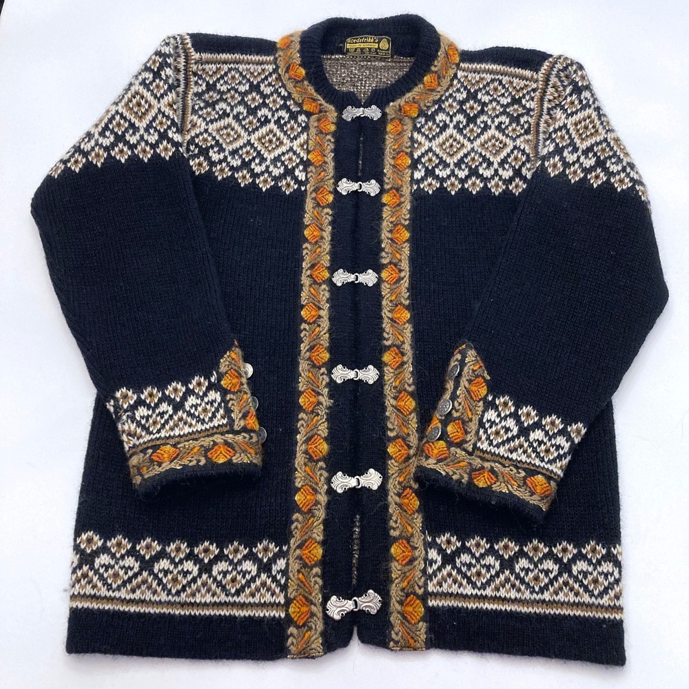 Vtg Nordstrikk Norwegian Wool Cardigan Sweater Wool Heavy Nordic Unisex 40" M